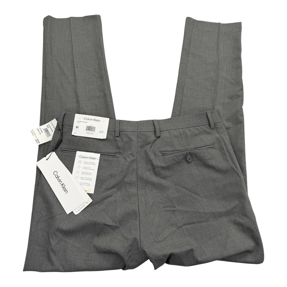 Calvin Klein Pants Mens 34 X 32 Gray Dress Jayden Microfiber Skinny Fit NWT